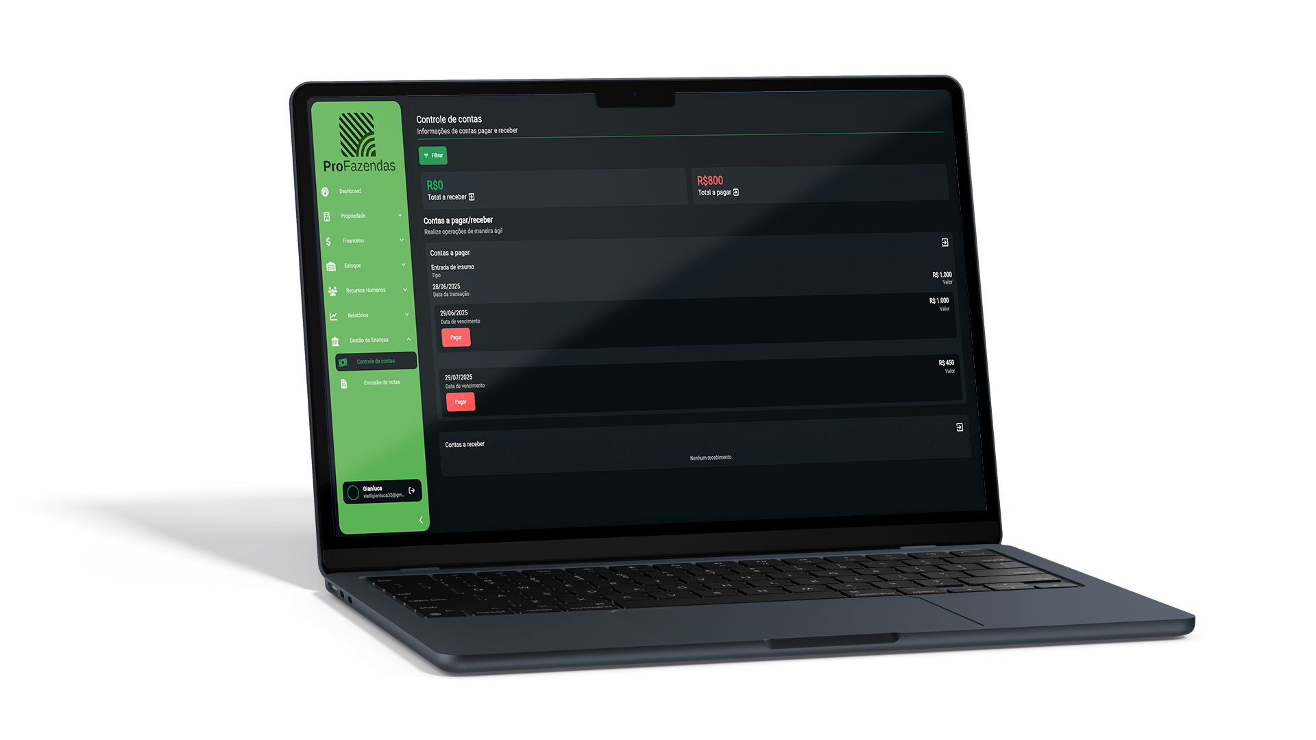 Dashboard Pro Fazendas — mockup PNG transparente